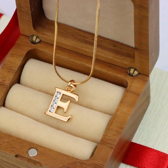 "Rose Gold Letter E Pendant with Crystals – 18K Gold Plated Charm, XPPT1354 - Picture 8 of 13